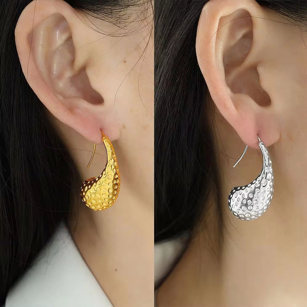 JEWELRY EH91 French 18K Gold Plated Teardrop Polka Dot Hollow Earrings Stainless Steel Fashion My Store