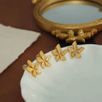 JEWELRY EH23 French Petal Embossed Earrings Stainless Steel 18K Gold Plated Fashion Earrings My Store