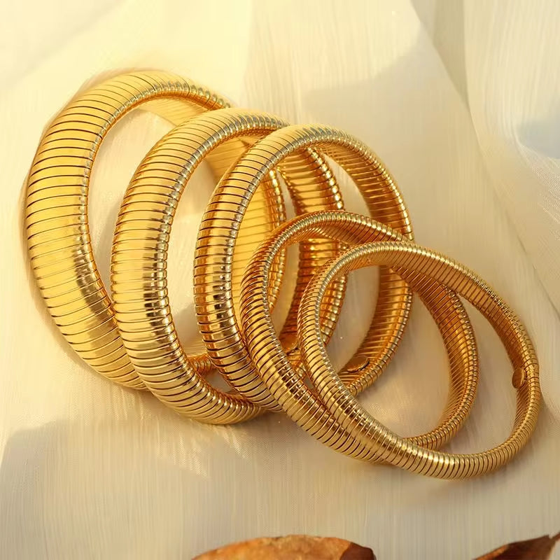 JEWELRY Fashion Stainless Steel Wide Face Bracelet Trendy Color Blocking Bracelet Stretchy Snake Bone for Women My Store