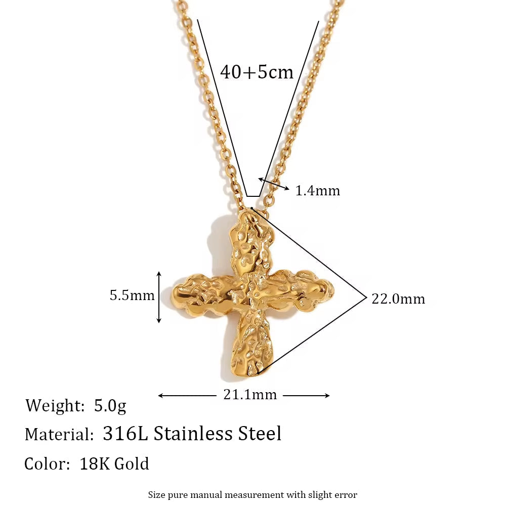 Hammered Cross Necklace 18K Gold Plated Jewelry Waterproof 316L Stainless Steel Titanium Jewelry My Store