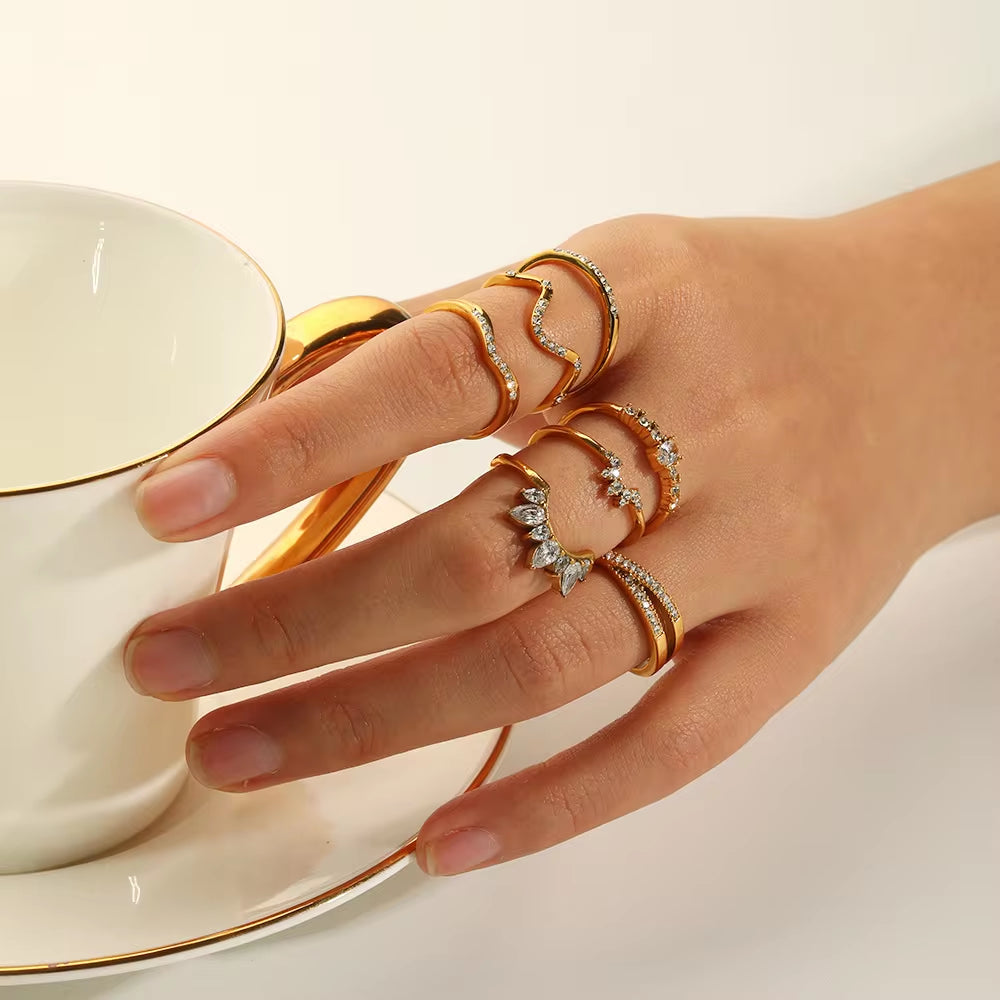 Trendy Waterproof Stainless Steel 18K Plated Ceremony Gift Engagement Ring Adjustable Cubic Zircon Ring My Store