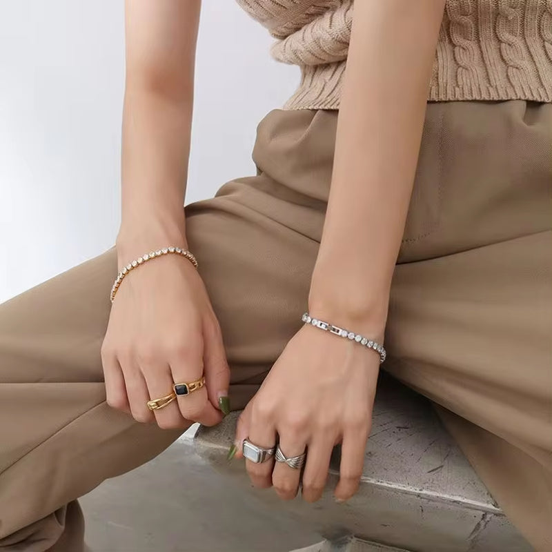 Waterproof Jewelry Stainless Steel 18K Gold Plated Tennis Gypsophila CZ Cubic Zirconia Bracelets Ladies My Store