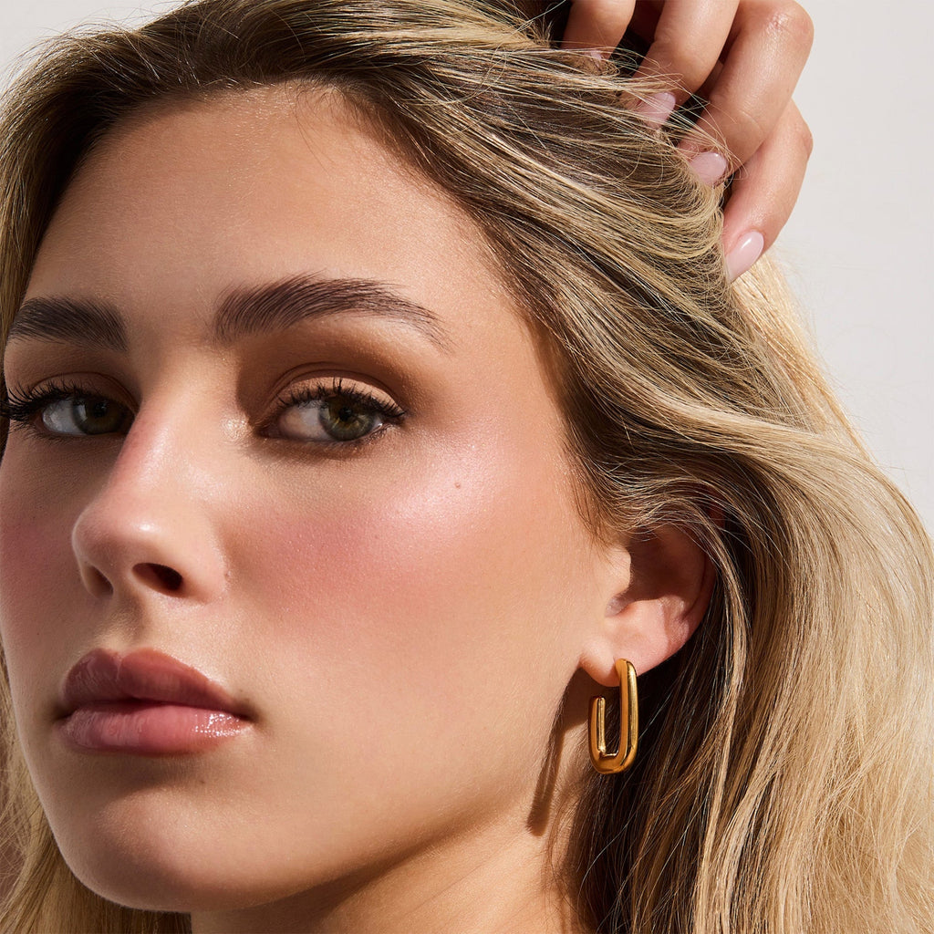 Rounded Square Hoop Earrings Angel