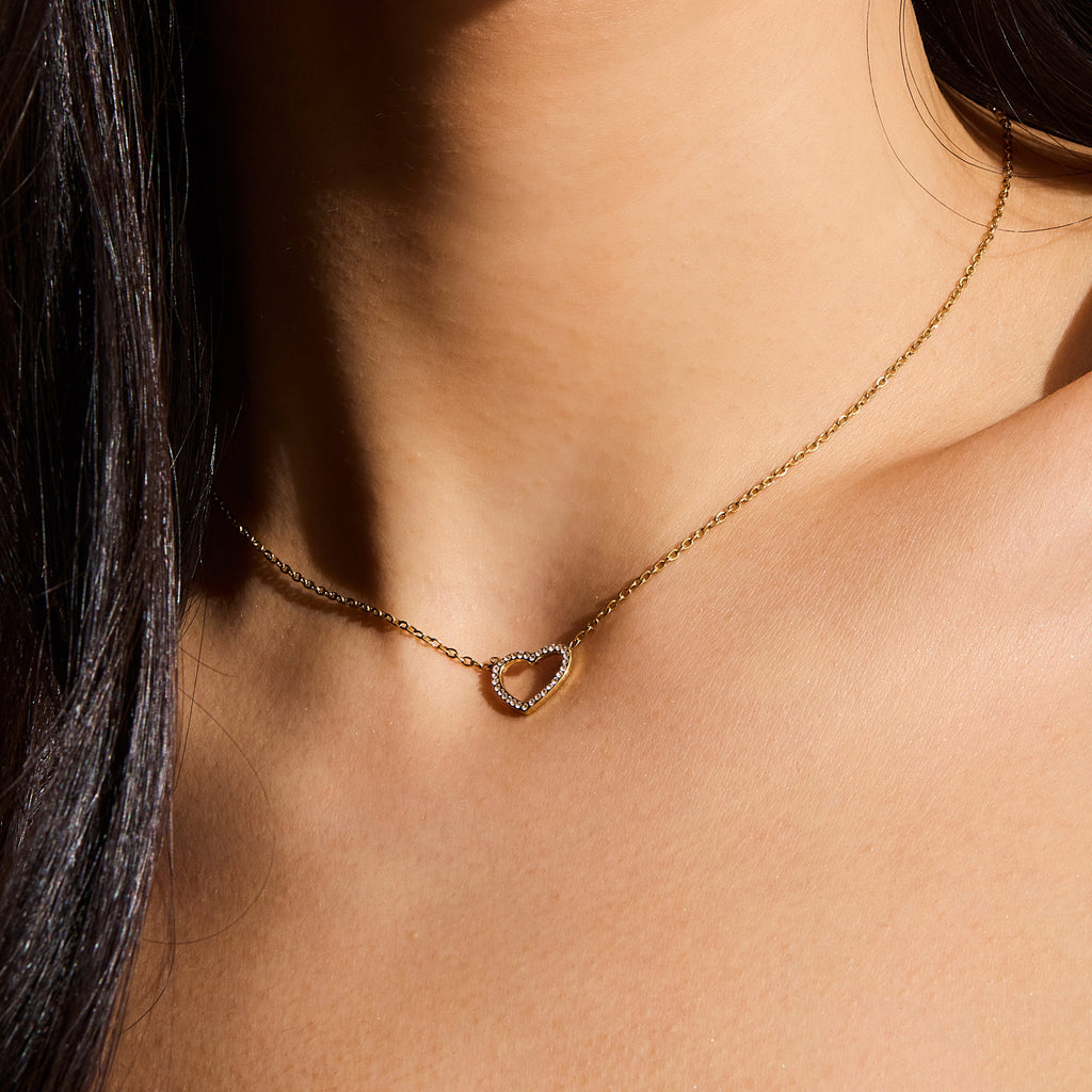 Crystal Heart Outline Necklace Angel