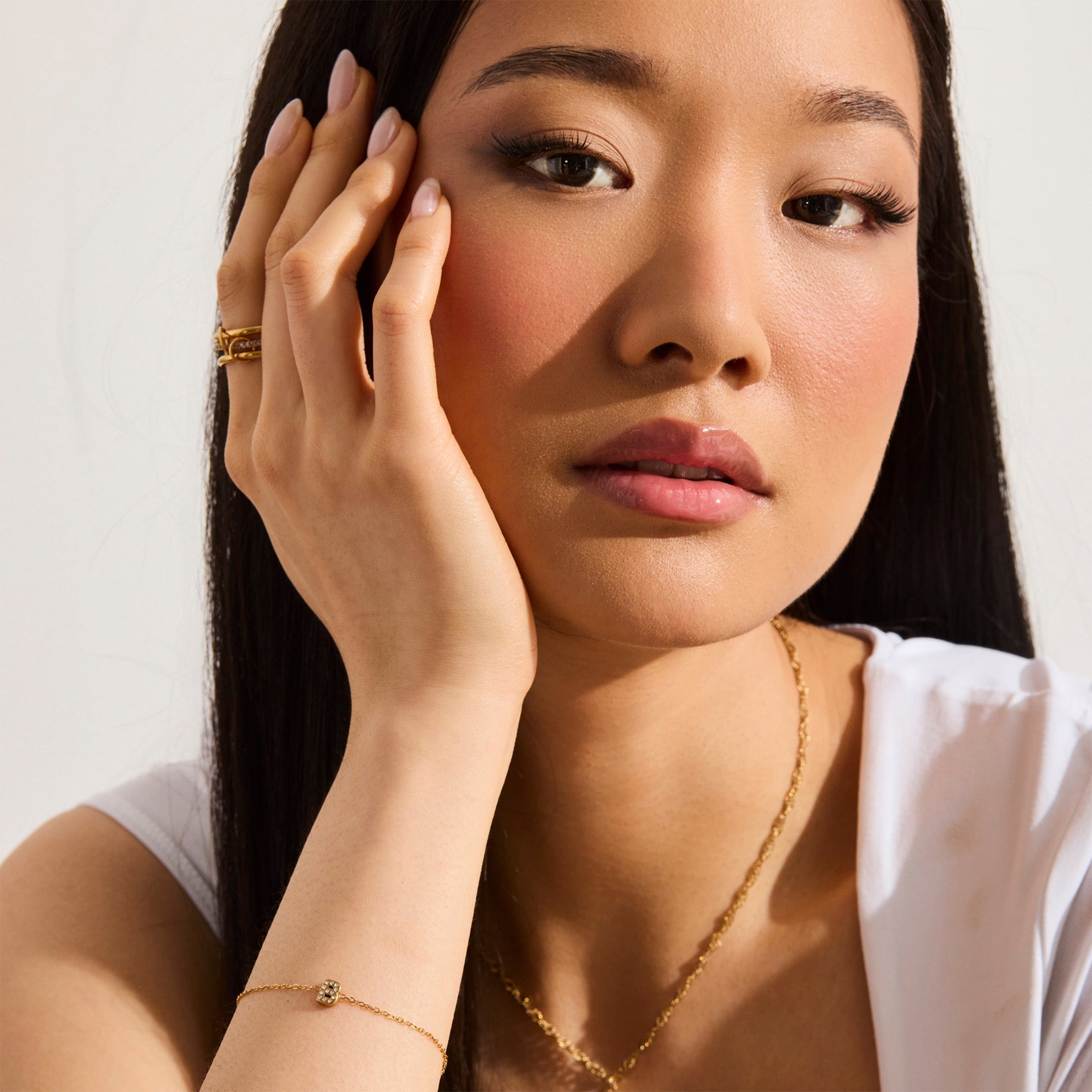 Stacked Linked Crystal Band Ring Angel