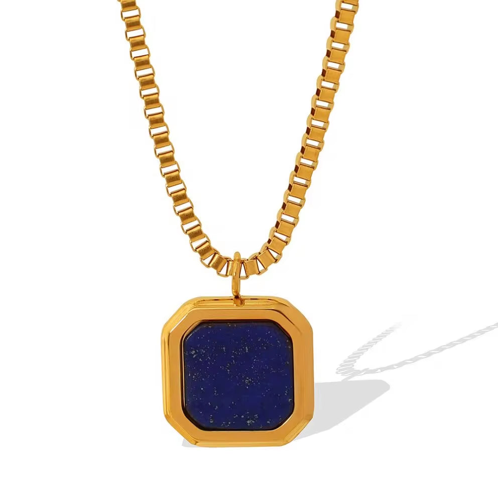 JEWELRY XL96-8 Hot Sale Tiger Eye Lapis Lazuli Onyx Geometric Square Pendant Necklace Niche Design Light Luxury My Store