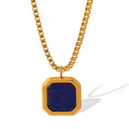 JEWELRY XL96-8 Hot Sale Tiger Eye Lapis Lazuli Onyx Geometric Square Pendant Necklace Niche Design Light Luxury My Store