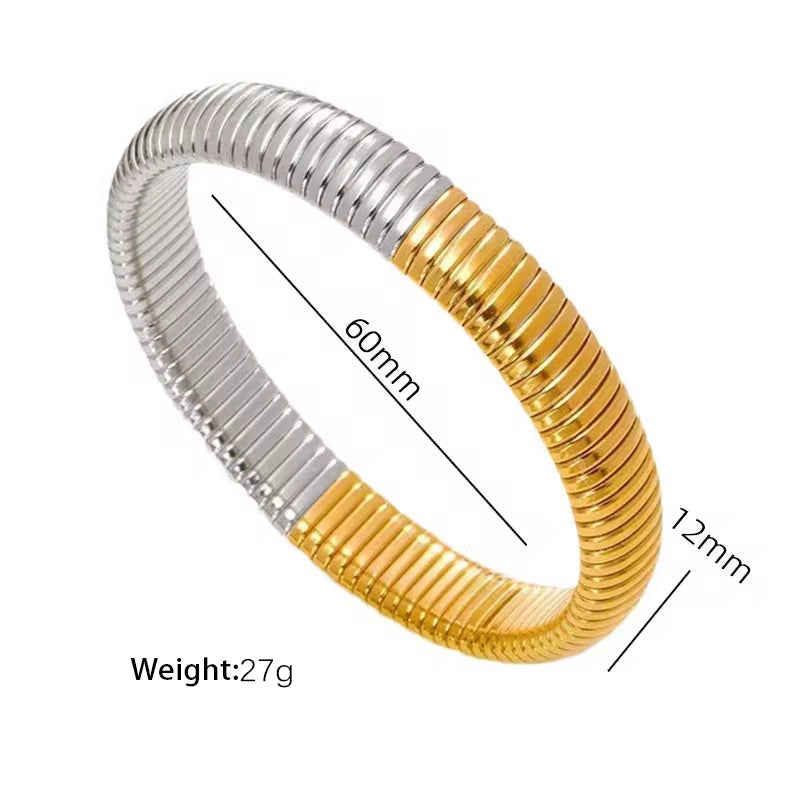 JEWELRY Fashion Stainless Steel Wide Face Bracelet Trendy Color Blocking Bracelet Stretchy Snake Bone for Women My Store