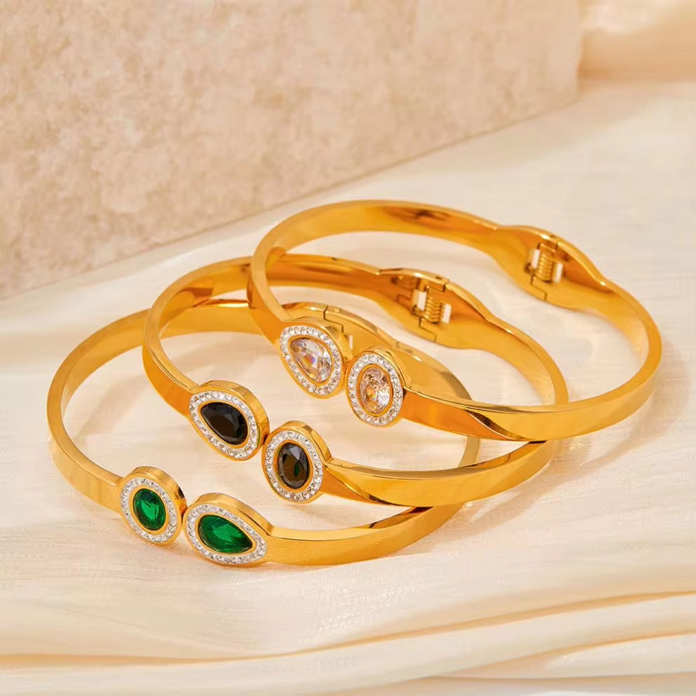 18K Gold Plated White Cubic Zirconia Setting Stainless Steel Band Bangles for Female My Store