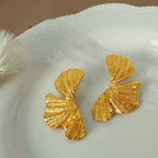 JEWELRY EH103 Fashion Ginkgo Biloba Earrings Fashion Earrings Exaggerated Heavy Duty Stainless Steel Earrings My Store