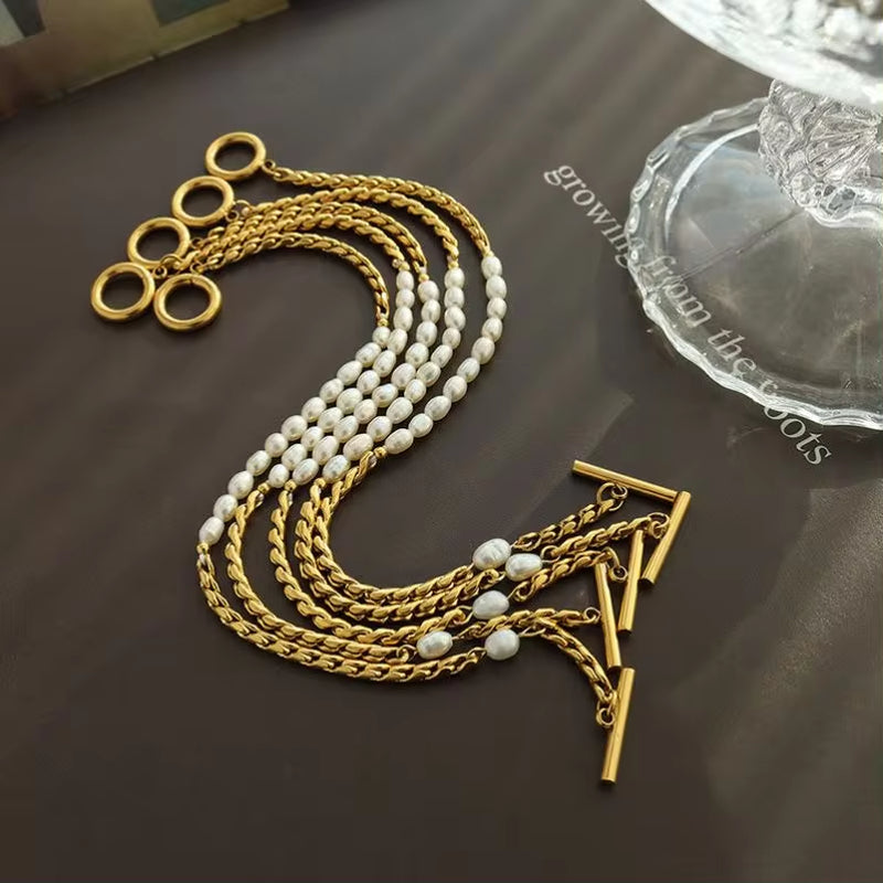 Fashion Jewelry Freshwater Pearl OT Buckle Bracelet Stainless Steel 18K Gold Plated Bracelet Women My Store