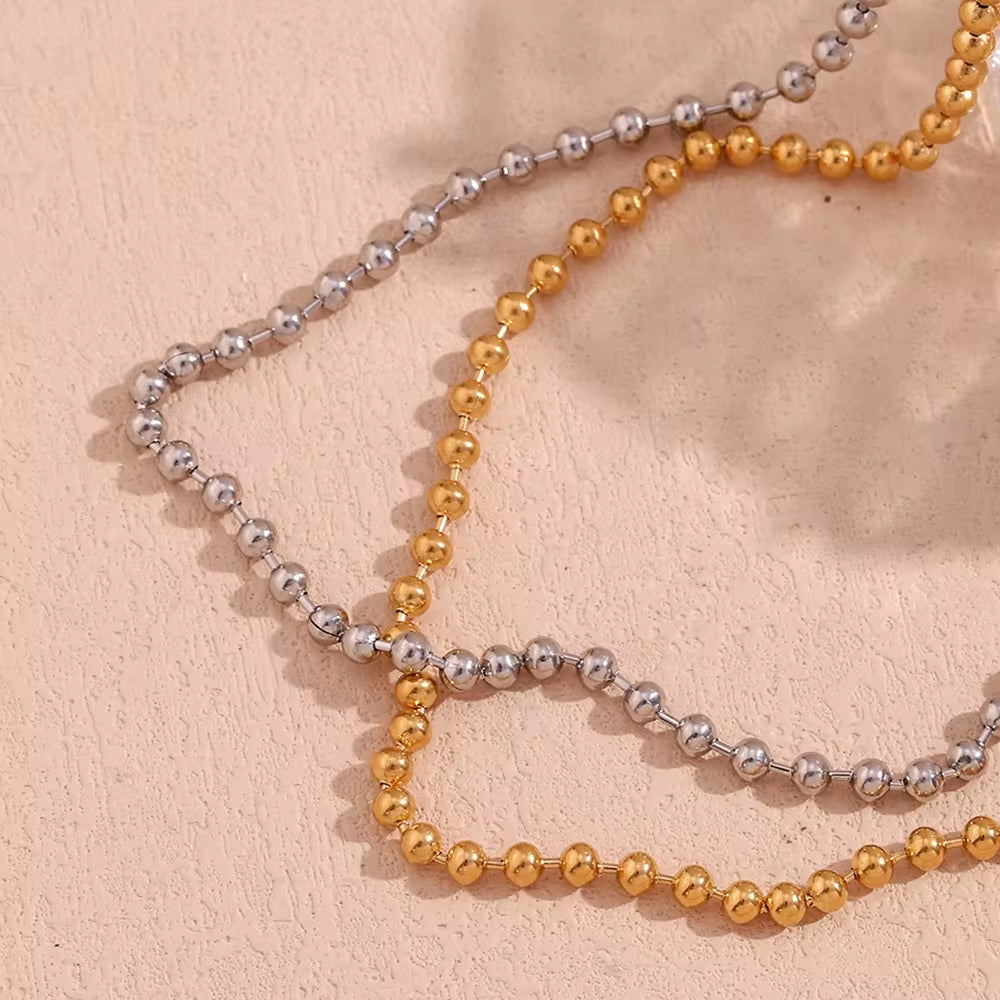 Stainless Steel Bead Necklace Waterproof Gold Plated Jewelry anti Tarnish Chain Necklace Choker My Store