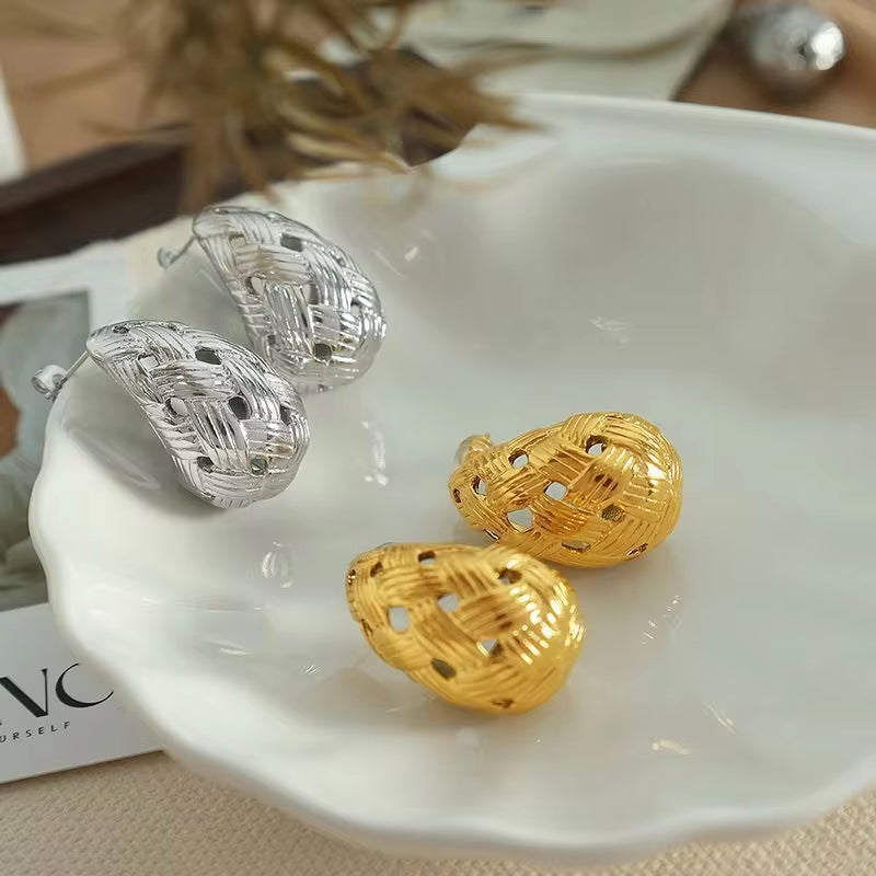 JEWELRY EH63 18K Gold Plated Stainless Steel Women Fashion Waterdrop Waterproof Jewelry Hollow Drop Earrings My Store