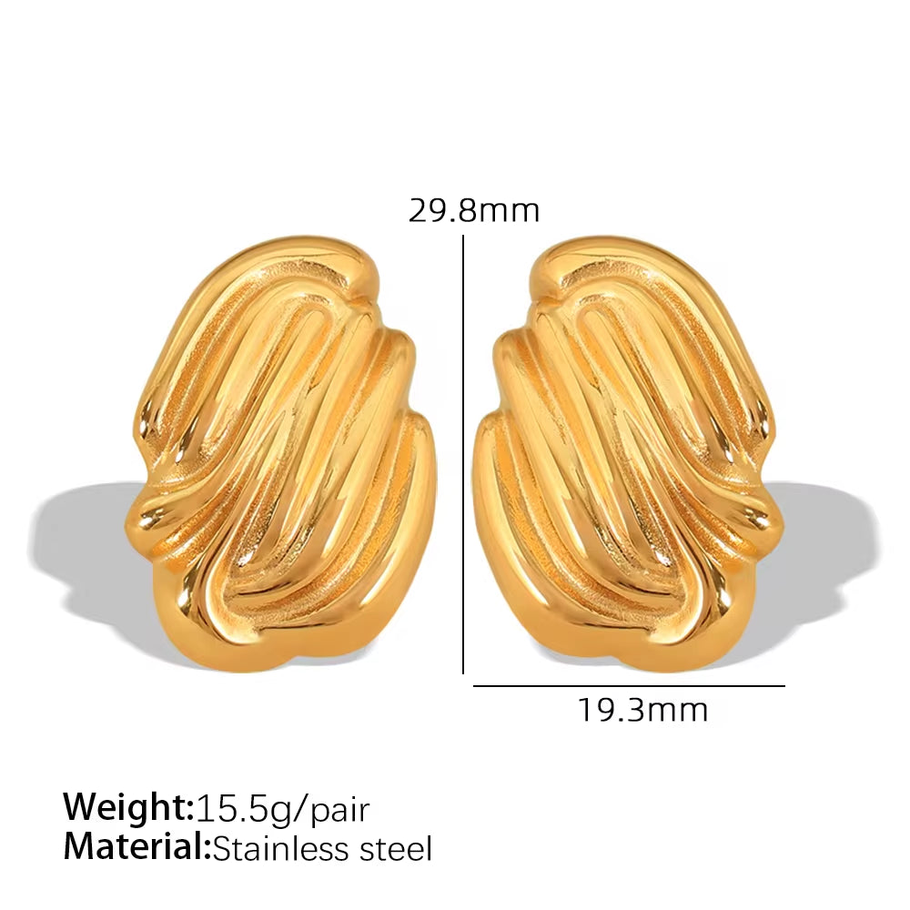 JEWELRY EH261 Hot Vertical Stripes Shell Shape Earrings Fashion Stainless Steel Gold Plated 18K My Store