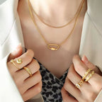 Smooth Fashion Jewelry 18K Gold Plated Stainless Steel Geometric Double Layer U Shape Pendant Necklace My Store