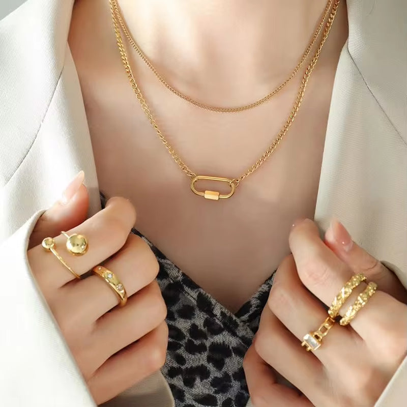 Smooth Fashion Jewelry 18K Gold Plated Stainless Steel Geometric Double Layer U Shape Pendant Necklace My Store