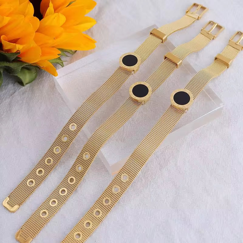 Newest Design Stainless Steel Watch Band Strap Wide Stainless Steel 18K Gold Numerals Wristband Bracelet My Store