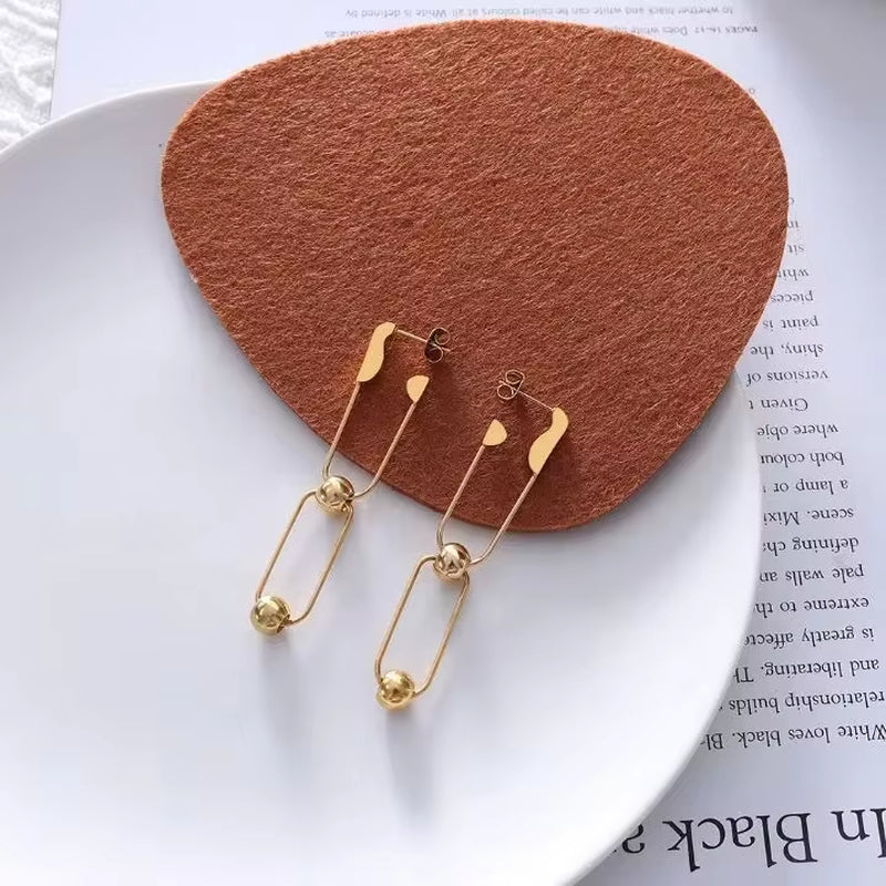 Designer Custom French Bohemian Fashion Jewelry 18K Gold Plated Stainless Steel Paper Clip Ball Studs Earrings My Store