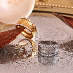 Vintage Hammered Zircon Signet Ring PVD Gold Plated Jewelry Stainless Steel Statement Jewelry My Store