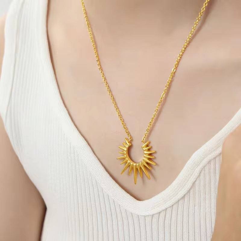 Minimalist 18K Gold Plated Geometric Pendant Necklace Stainless Steel Sunburst Necklace Waterproof Jewelry My Store