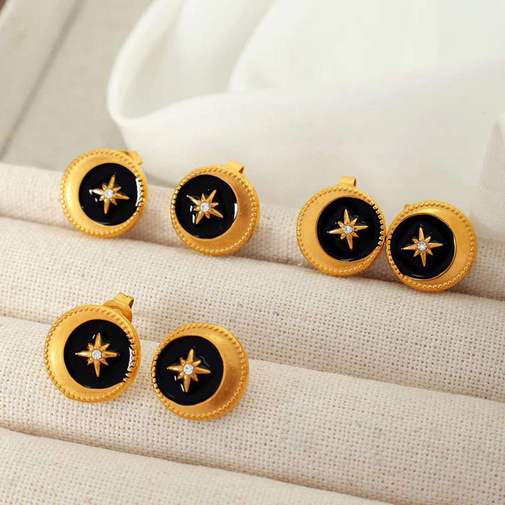 JEWELRY EH290 Wholesale Lace Disc Off-Center Black Oil Drip Mansion Fashion Simple Gold Plated Earrings My Store
