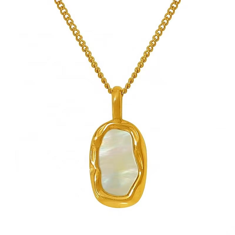 JEWELRY XL62 2024 Irregular Mother of Pearl Necklace Stainless Steel 18K Gold Plated Fashion Necklace My Store