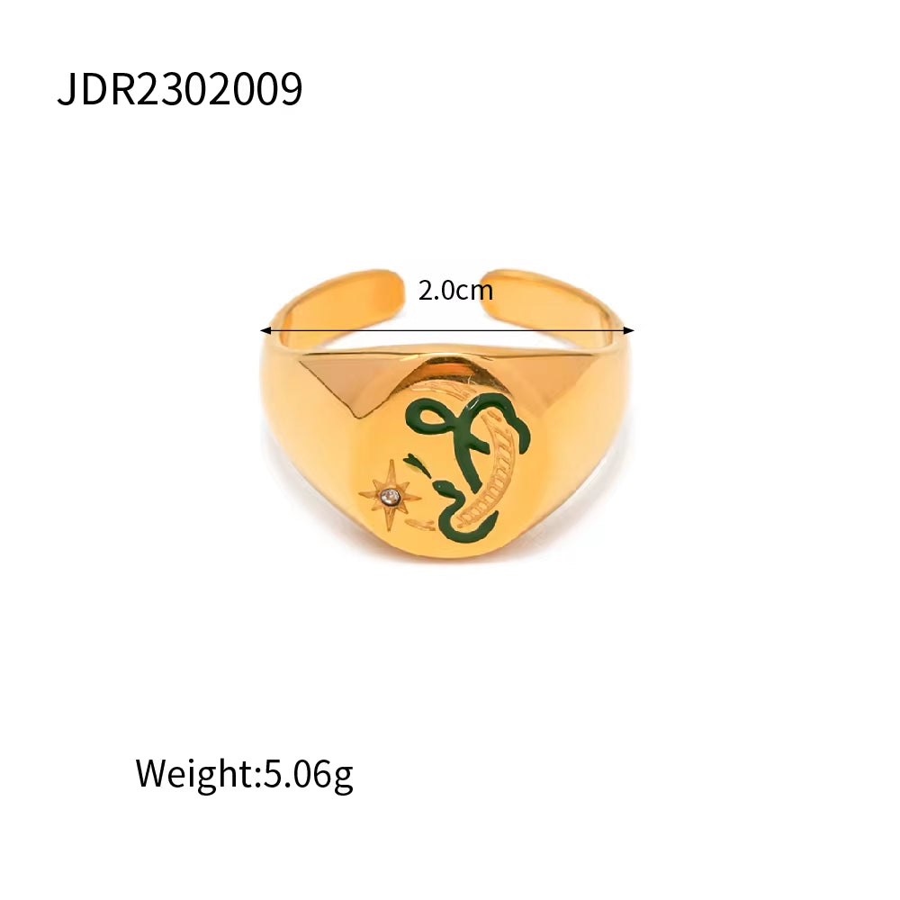 Spring Collections 18K Gold Plated Flower Tree Animal Pattern Rings Set Jewelry Fashion Colorful Oil Drop Ring My Store