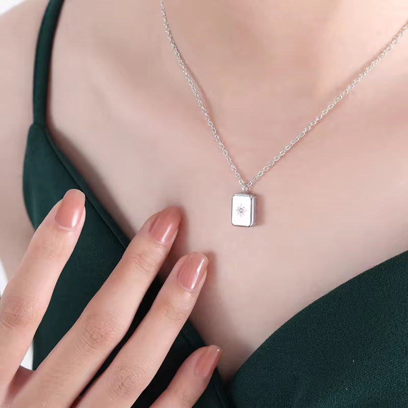 Fading Water Drop Square Star Zircon 18K Gold Plated Stainless Steel Non Tarnish Pendant Custom Necklace Logo My Store