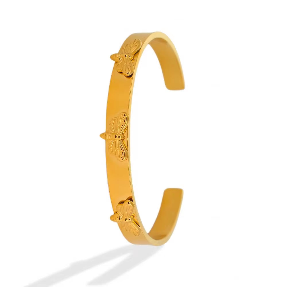 Custom Dragonfly Bracelet 18K Gold Plated Filled Stainless Steel Open Cuff Bangle Bracelet for Women Pink Y2K Jewelry My Store