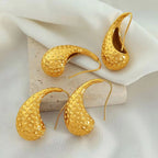 JEWELRY EH91 French 18K Gold Plated Teardrop Polka Dot Hollow Earrings Stainless Steel Fashion My Store