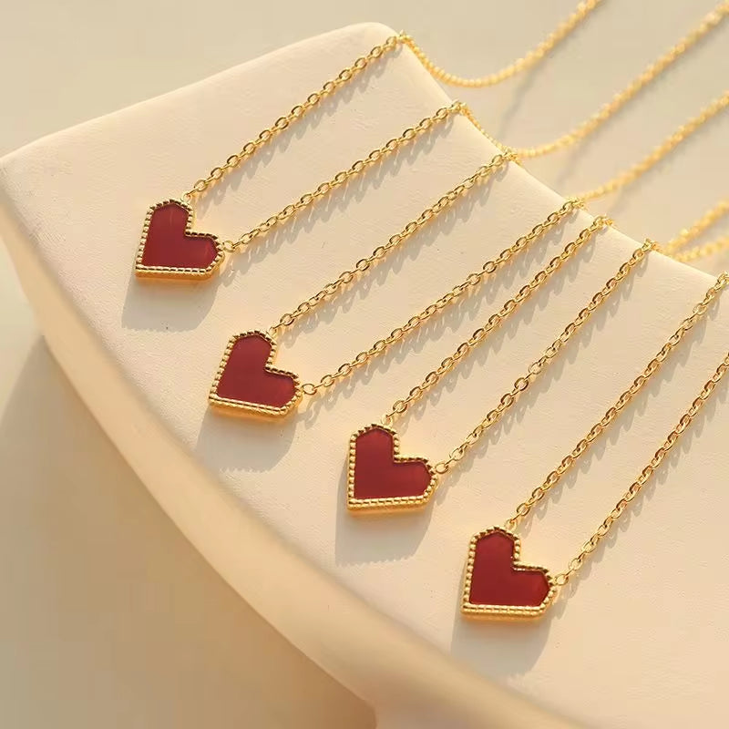 Elegant Stainless Steel Red Heart Pendant Necklace Titanium Steel Acrylic for Women Jewelry My Store