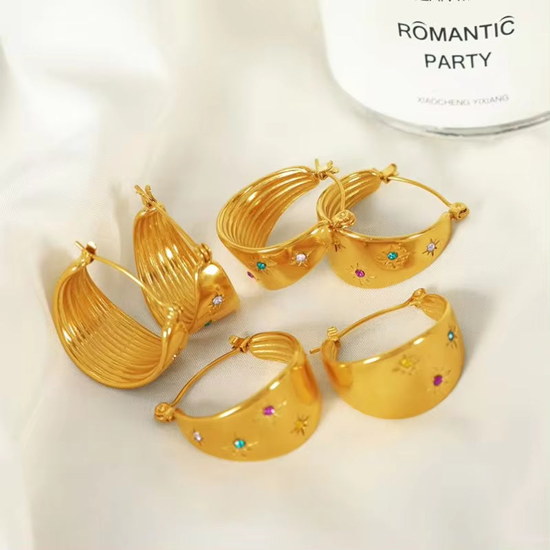 JEWELRY EH182 Premium Feeling Women'S Wide Piece Earrings 18K Gold Stainless Steel with Zirconia Octopus Earrings My Store