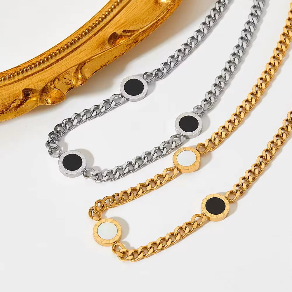 Shell Black White Cuban Chain Necklace Fashion Stainless Steel Jewelry for Women My Store