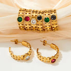 Wholesale Tarnish Free Jewelry 18K Gold Plated Stainless Steel Hook Earrings Colorful Cz Crystal Hoop Earrings for Women My Store