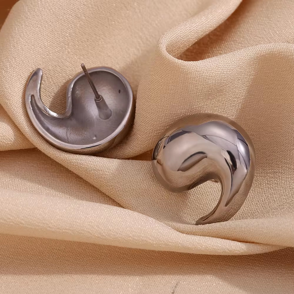Winding Water Wave Stud Earrings for Women Gold Plated Earrings 316L Stainless Steel Jewelry My Store