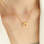 JEWELRY XL91 China Wholesale Double Ring Necklace with Diamonds Stainless Steel Jewelry 18K Gold Plated My Store