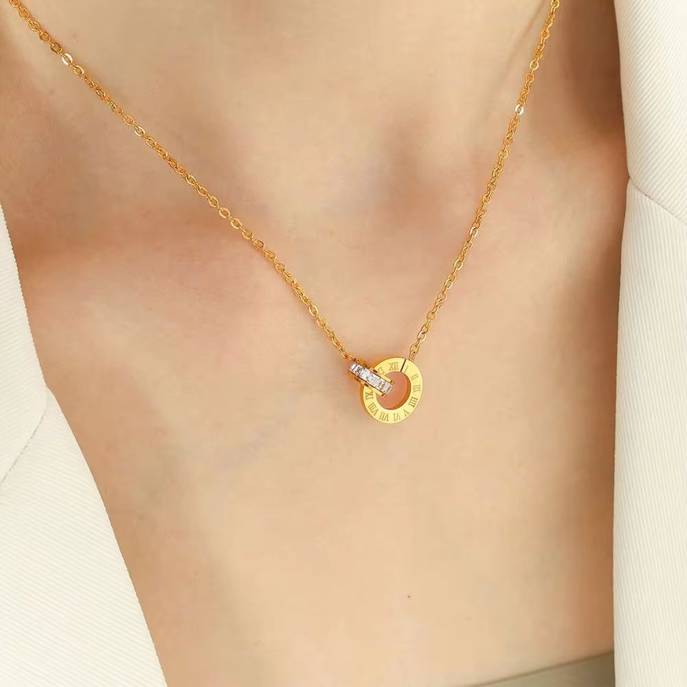 JEWELRY XL91 China Wholesale Double Ring Necklace with Diamonds Stainless Steel Jewelry 18K Gold Plated My Store