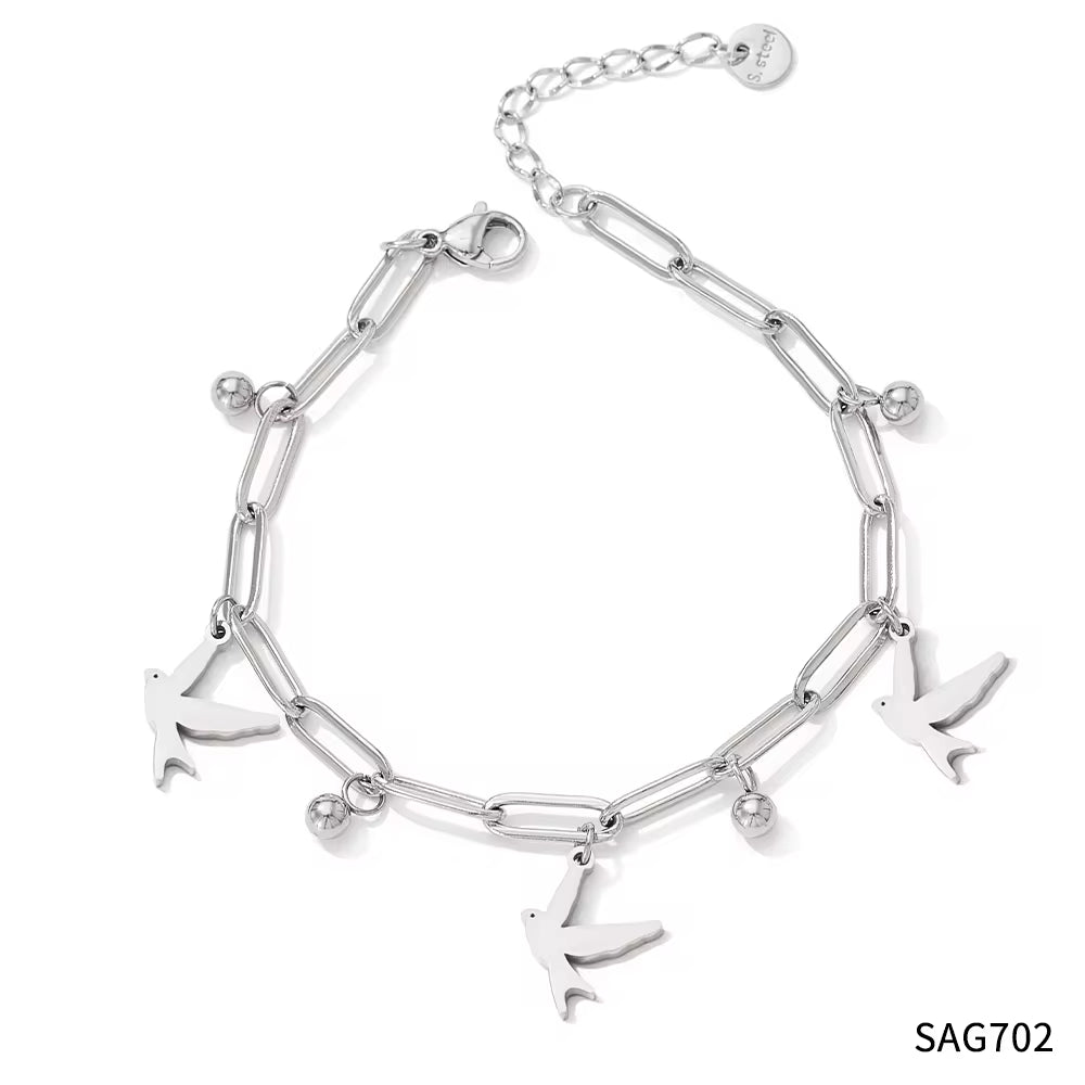 2024 Women Gold Plated Paper Clip Chain Bracelet Swallow Bird Pendant Necklace Jewelry Set My Store