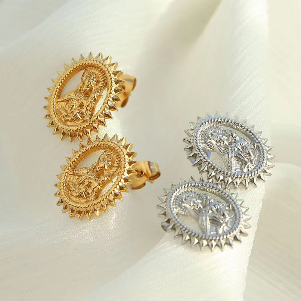 JEWELRY EH224 New Portrait Plate Earrings Titanium Steel Gold Plated 18K Vintage Earrings Vintage My Store