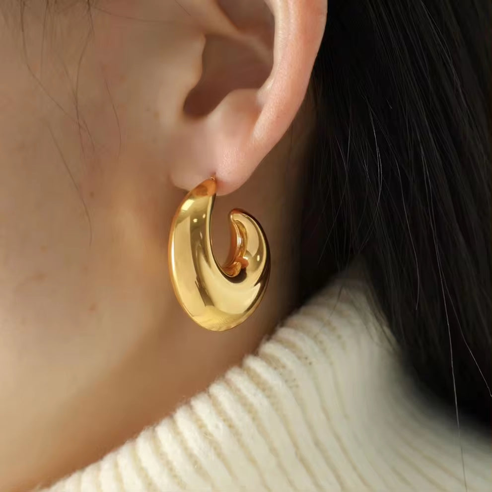 JEWELRY EH230-1 French Haute Sense of 18K Gold C-Shaped Hollow Earrings Geometric Minimalist Earrings for Women My Store