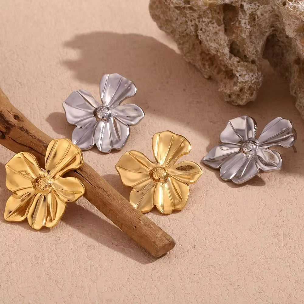 2024 New Arrivals Engraved Flower Earrings Gold Plated Gift for Girls Stainless Steel Stud Earrings My Store