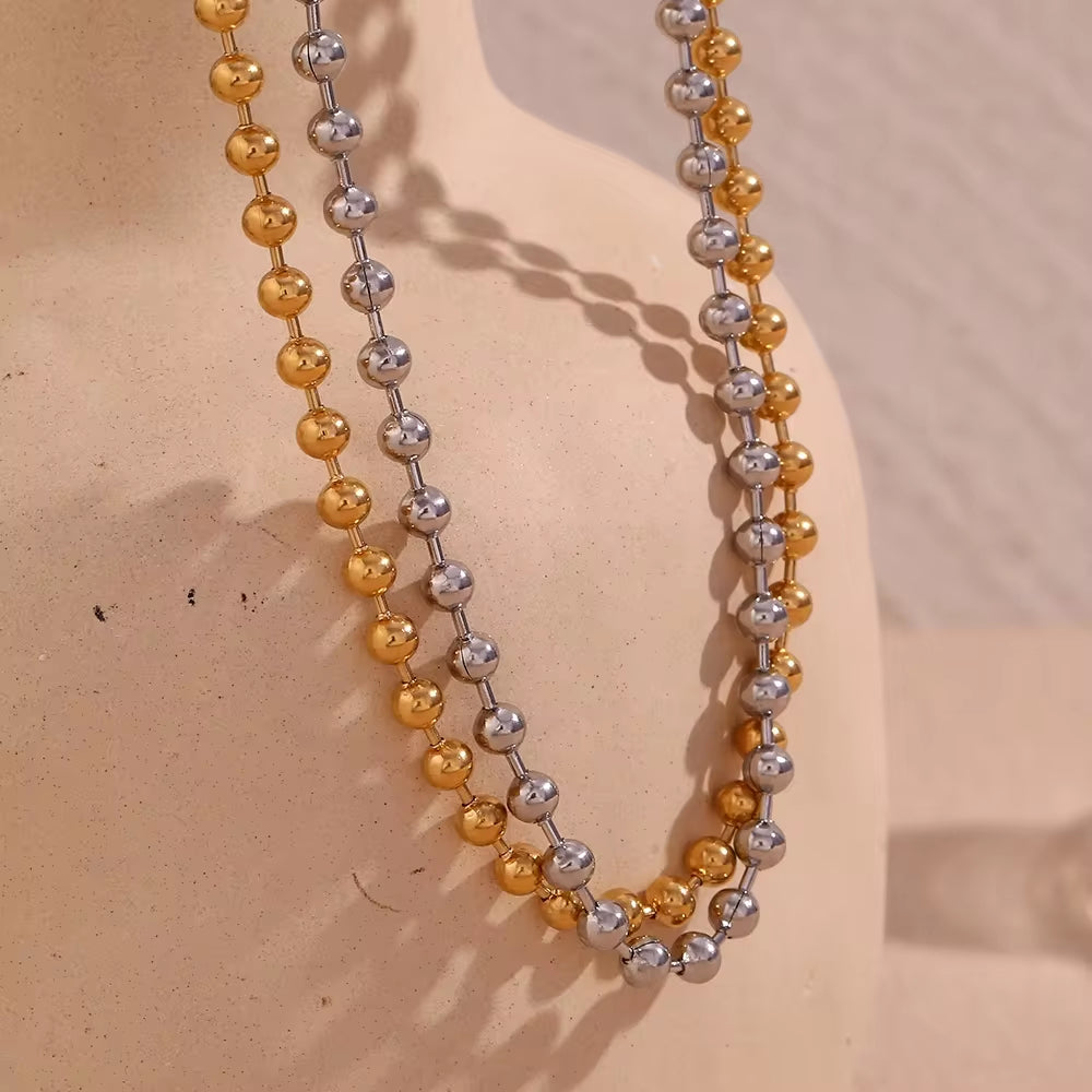 Stainless Steel Bead Necklace Waterproof Gold Plated Jewelry anti Tarnish Chain Necklace Choker My Store