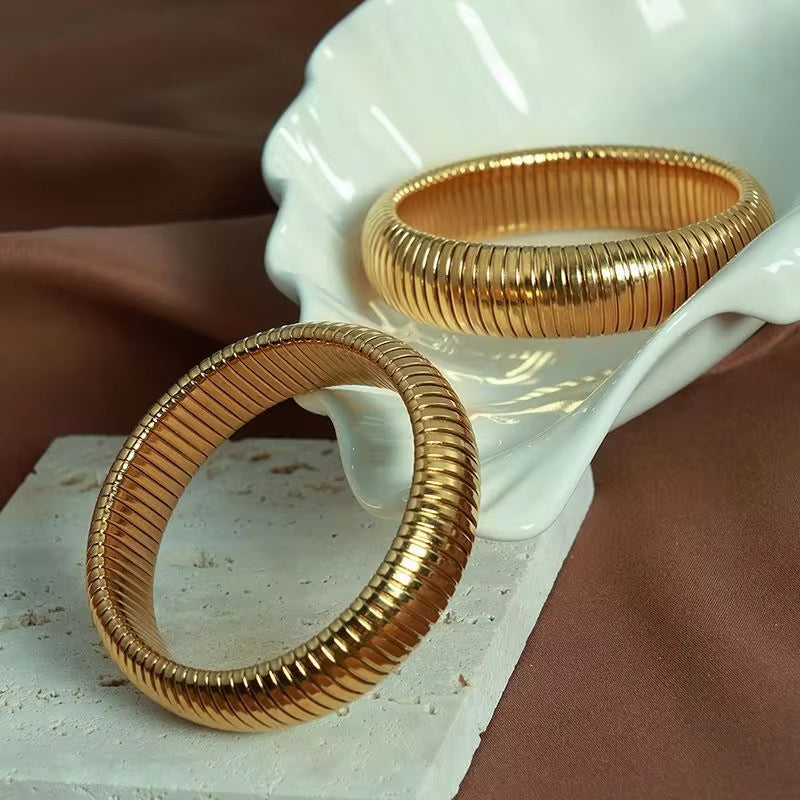 JEWELRY SZ02 New Stretch Circle Bangles Stainless Steel 18K Gold Plated Fashion Bangles My Store