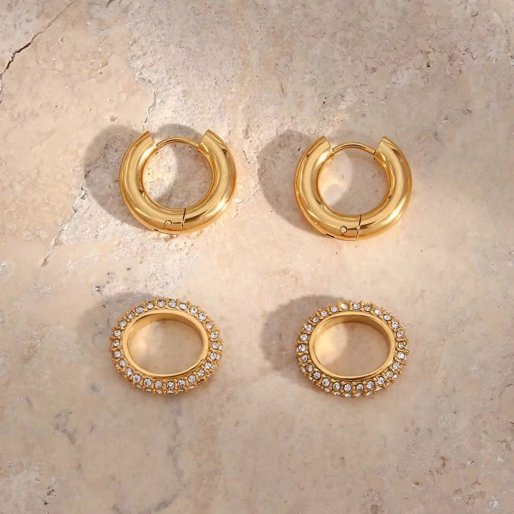 Chunky Micro Insert Shining Zircon Exaggerated Hoop Earrings Non Tarnish Gold Plated 316L Stainless Steel Hypoallergenic Earring My Store