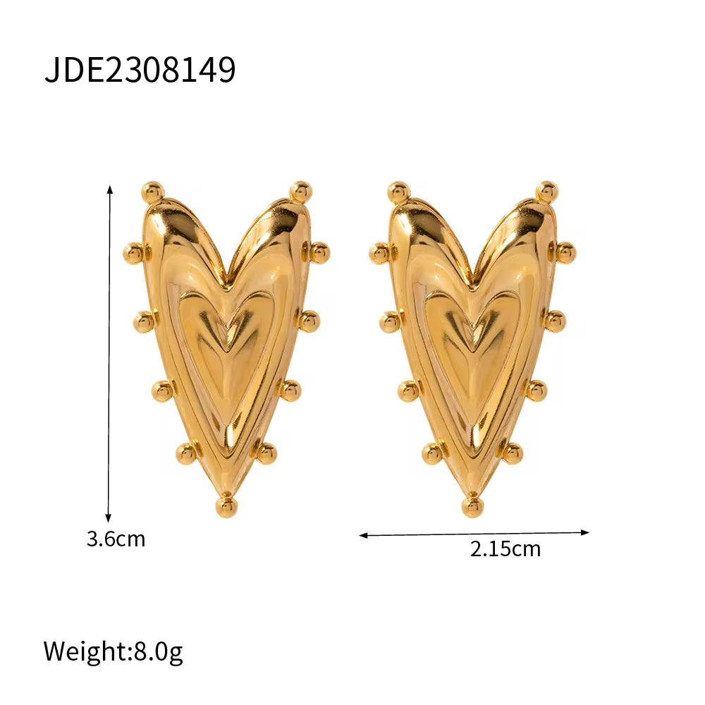 Original Design 18K Gold Plated Stainless Steel Rivet Chunky Texture Heart Earring Necklace for Women My Store
