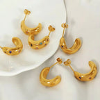 JEWELRY EH160 New Stainless Steel Diamond Earrings Fashion Hollow Arc Retro Earrings My Store