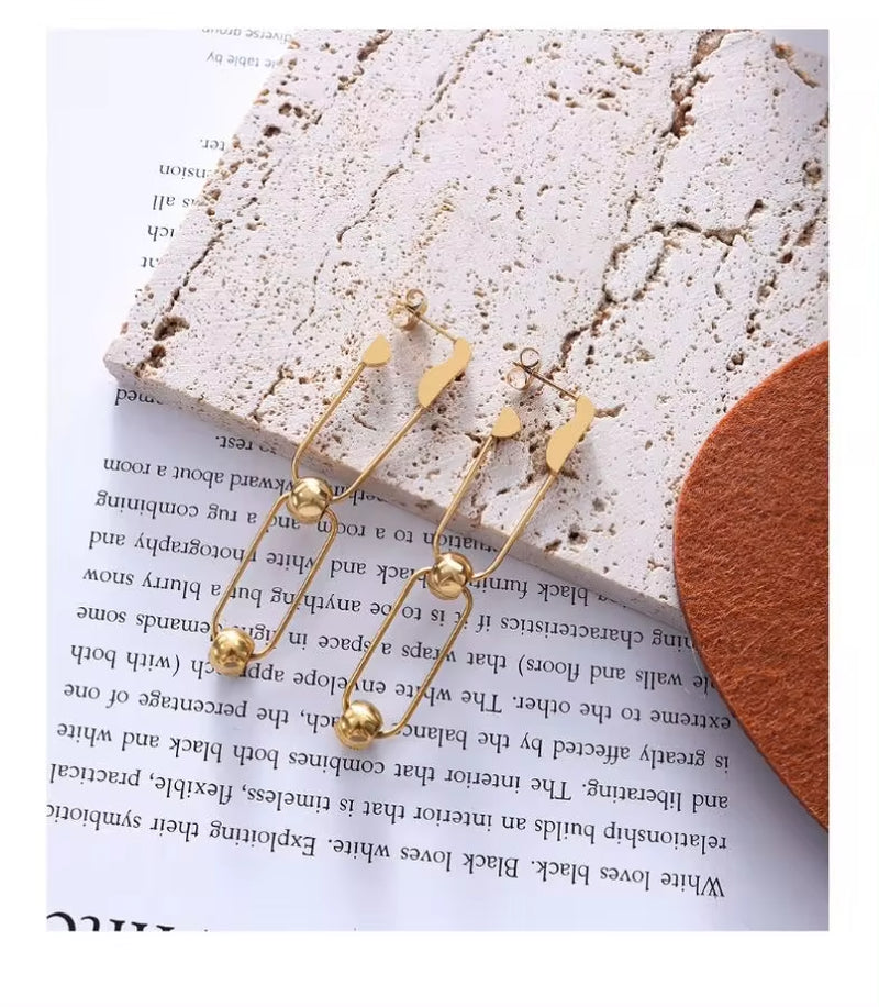 Designer Custom French Bohemian Fashion Jewelry 18K Gold Plated Stainless Steel Paper Clip Ball Studs Earrings My Store