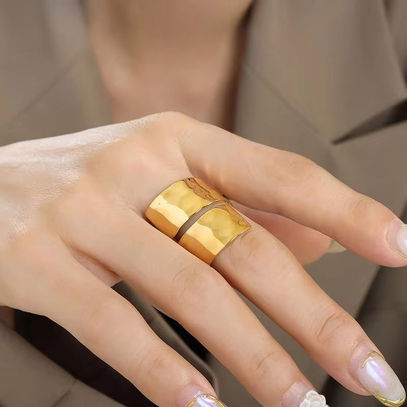 Finger Jewelry 18K Gold Plated Stainless Steel Double Layer Wide Open Ring for Women My Store