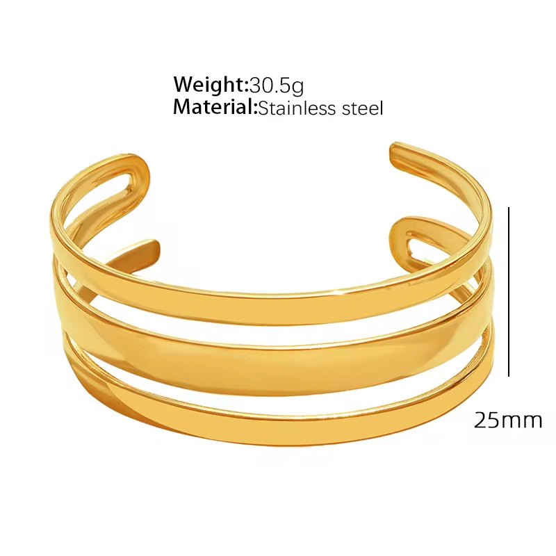 JEWELRY SZ19-24 2024 Vintage Heavy Textured Feeling Water Wave Design Open Bangle Stainless Steel Bracelet Wholesale My Store