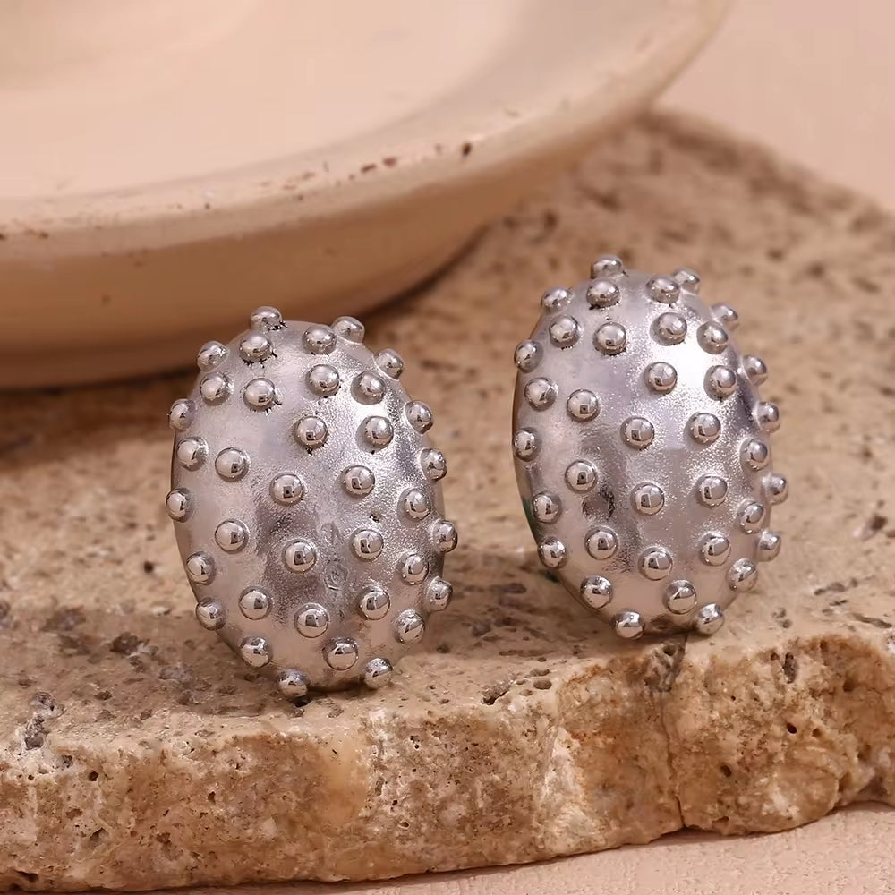 Chunky Earrings Oval Beaded Cactus Stud Earrings Trendy Earrings 2024 Gold Plated Stainless Steel Jewelry My Store